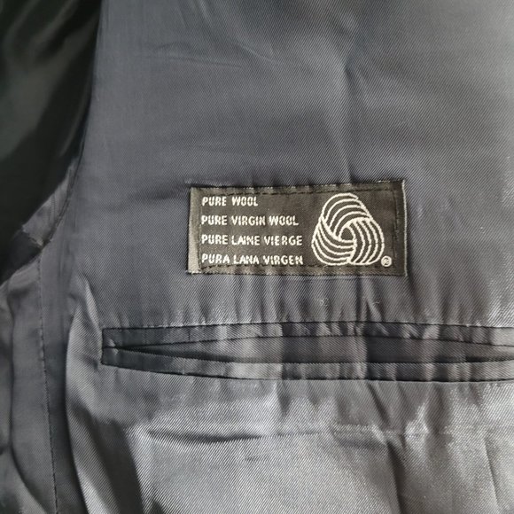 Vintage Navy Pure Wool Academia Business Double Breasted Pocket Made In Canada - Picture 12 of 13